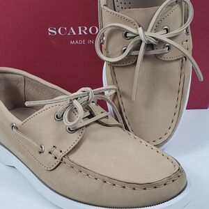Scarosso Nubuck Leather Boat Beige "Oprah" Italy Loafer Flat NWT sz 38 / 8